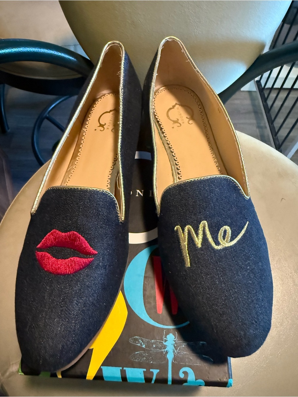 Women's Embroidered Denim Loafers - Navy with Red Accent by C Wonder